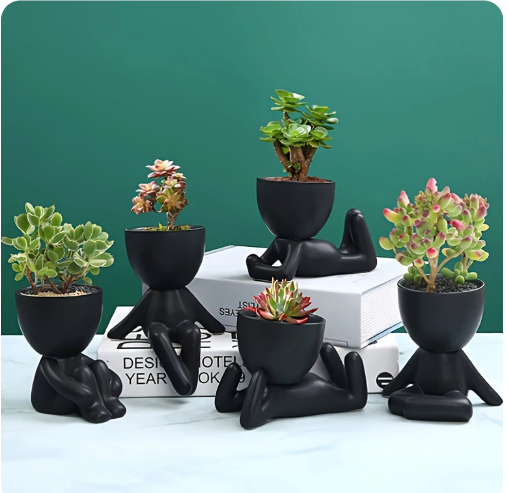 humanoid ceramic flower pot